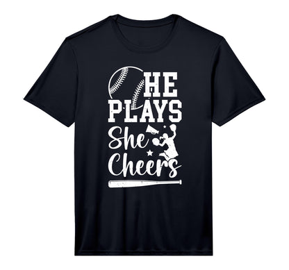 Mens He Plays She Cheers Baseball T-Shirt - Casual Everyday Wear Unisex - T-Shirt, Sweatshirt, Hoodie