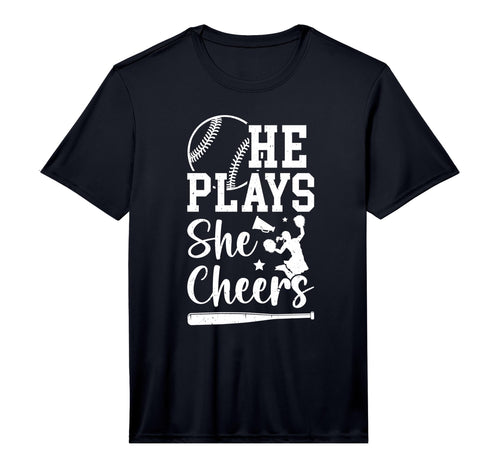 Mens He Plays She Cheers Baseball T-Shirt - Casual Everyday Wear Unisex - T-Shirt, Sweatshirt, Hoodie