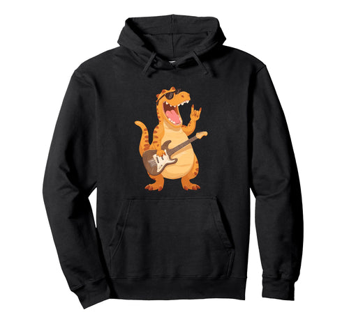 Funny Dinosaur Rock Music T Rex Guitar Hoodie - Minimalist Print Unisex - T-Shirt, Sweatshirt, Hoodie