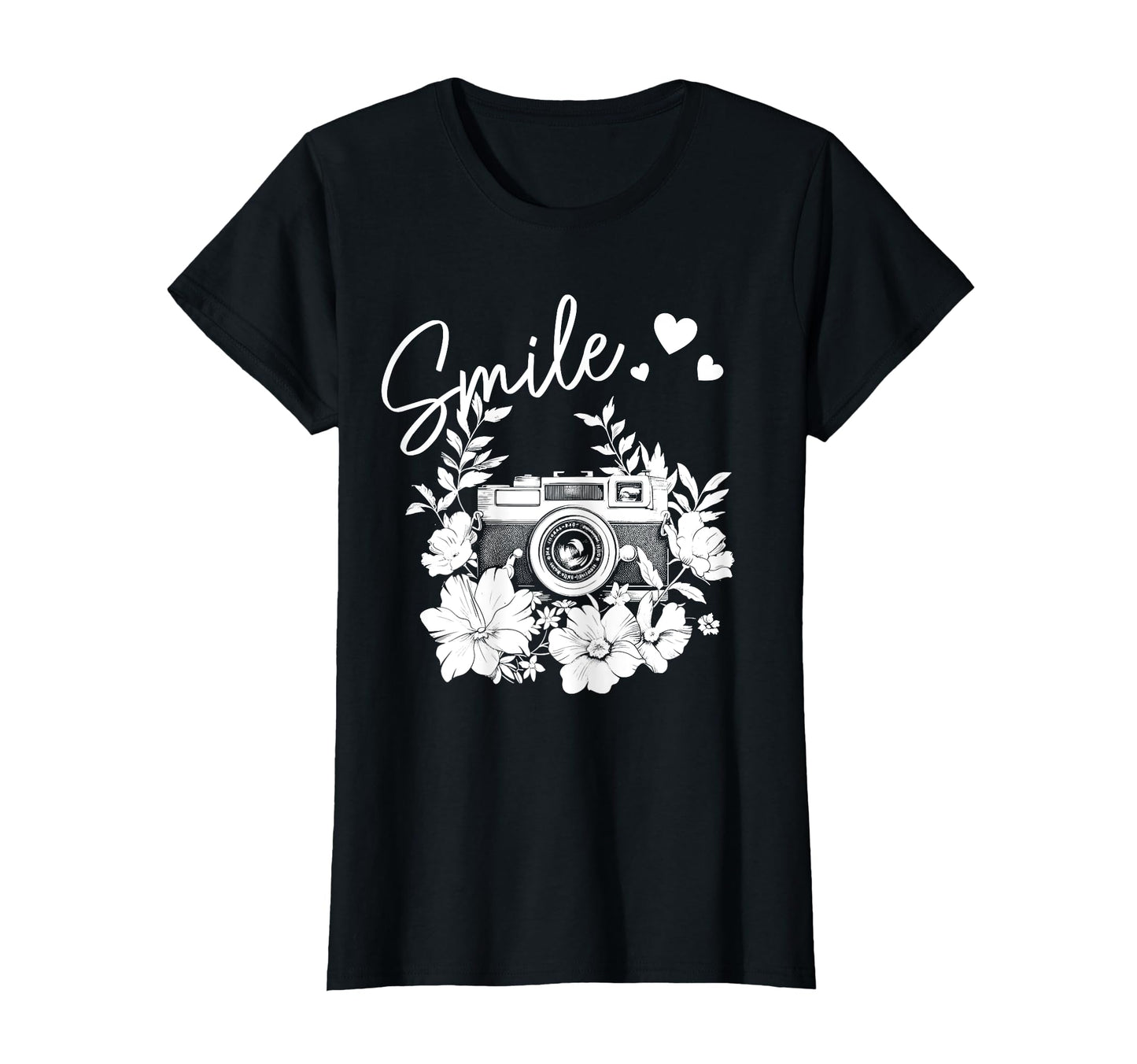 Photographer Smile Camera Flowers T-Shirt - Minimalist Print for Adults - T-Shirt, Sweatshirt, Hoodie