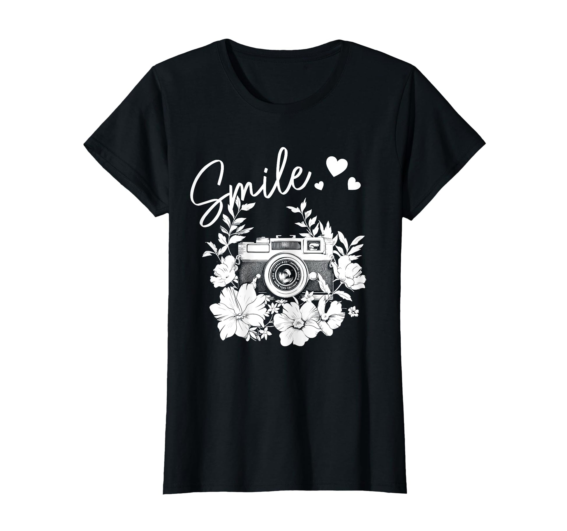 Photographer Smile Camera Flowers T-Shirt - Minimalist Print for Adults - T-Shirt, Sweatshirt, Hoodie