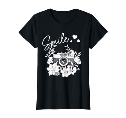 Photographer Smile Camera Flowers T-Shirt - Minimalist Print for Adults - T-Shirt, Sweatshirt, Hoodie