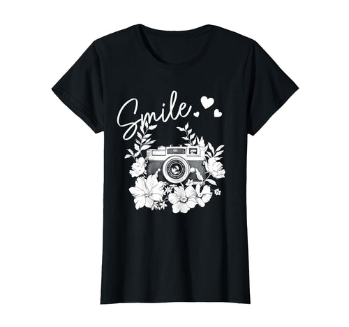 Photographer Smile Camera Flowers T-Shirt - Minimalist Print for Adults - T-Shirt, Sweatshirt, Hoodie