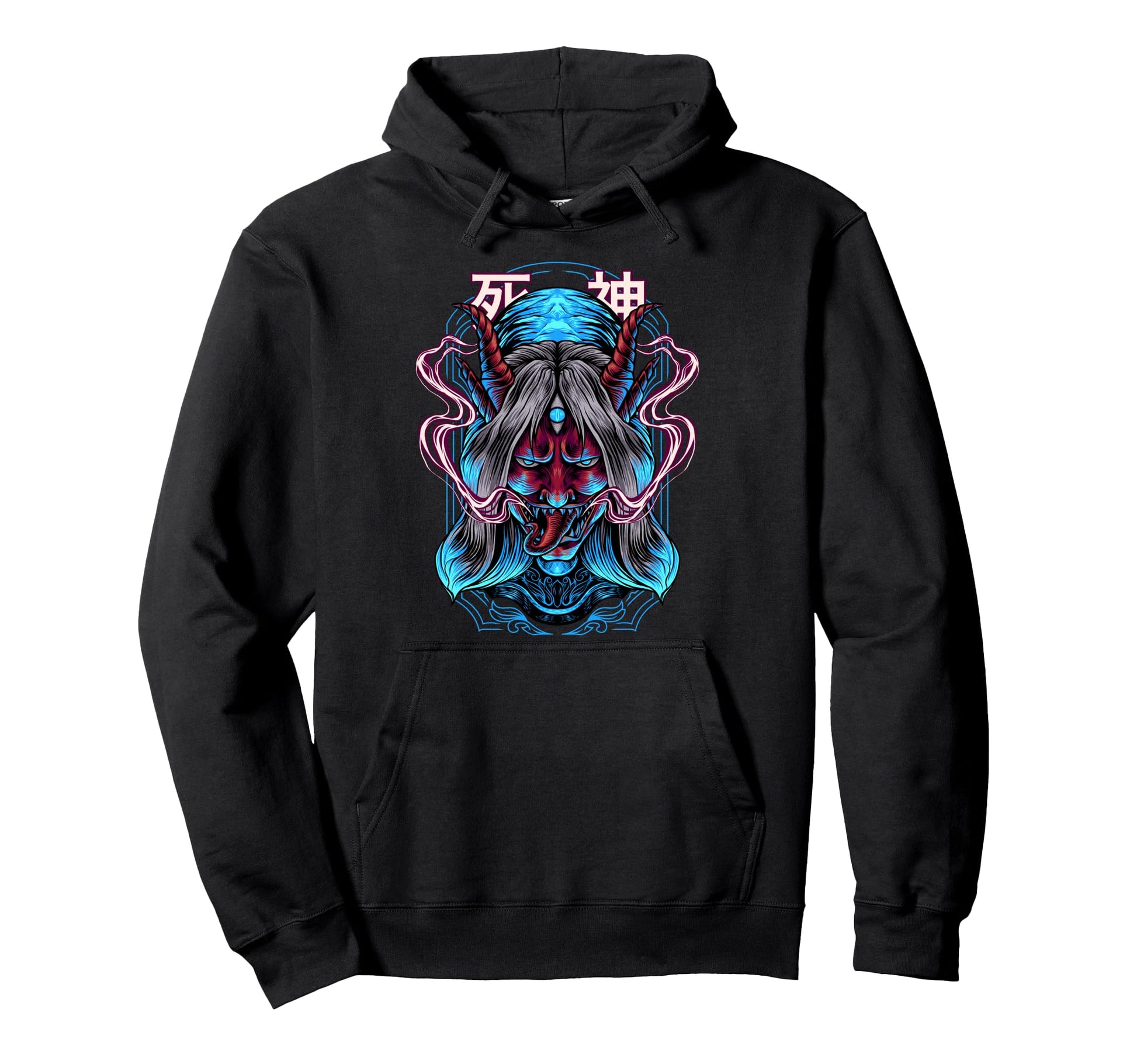 Japanese Anime Mask Kitsune Oni Ghost Demon Hoodie - Unique Graphic Unisex - T-Shirt, Sweatshirt, Hoodie