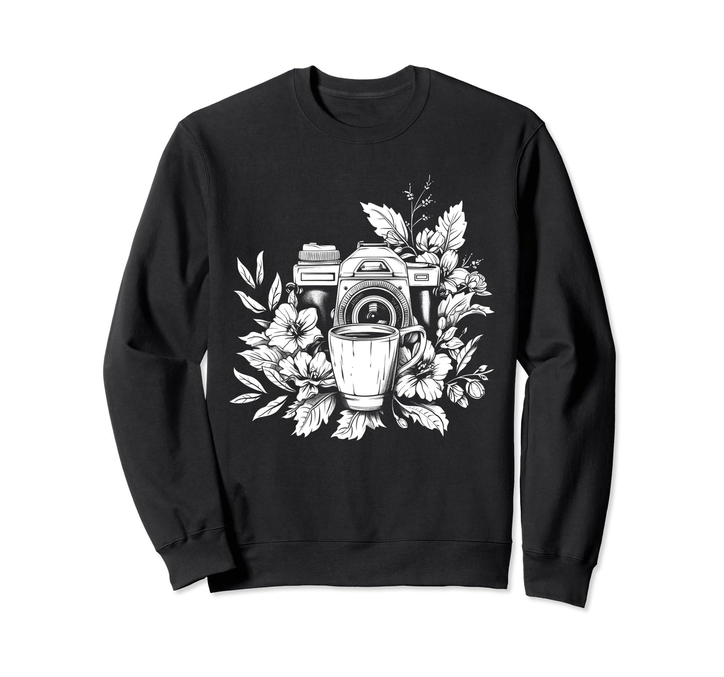 Photographer Coffee Camera Flowers Sweatshirt - Unique Graphic Unisex - T-Shirt, Sweatshirt, Hoodie
