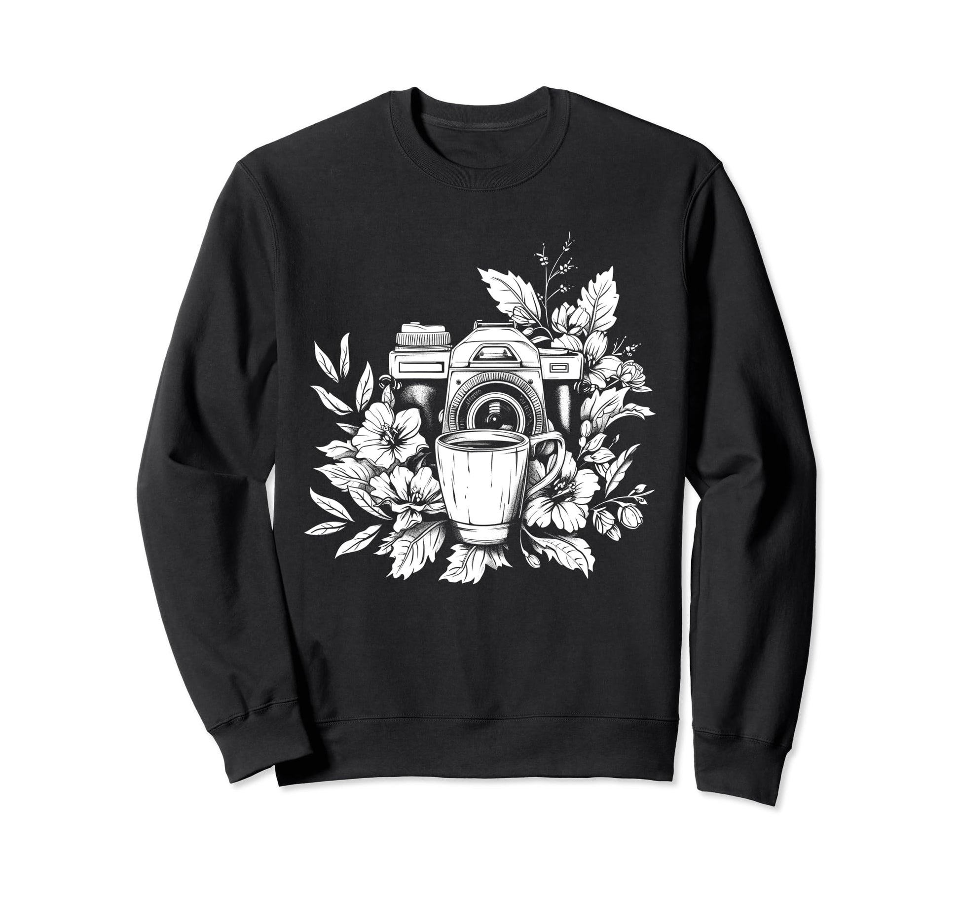 Photographer Coffee Camera Flowers Sweatshirt - Unique Graphic Unisex - T-Shirt, Sweatshirt, Hoodie