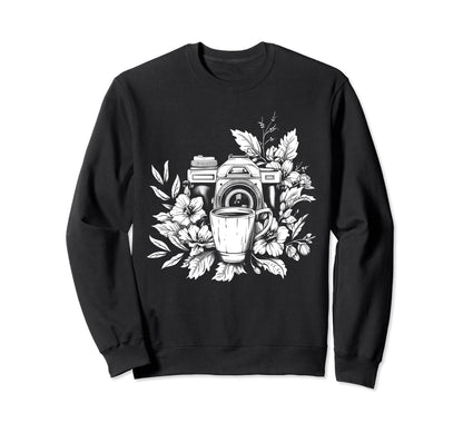 Photographer Coffee Camera Flowers Sweatshirt - Unique Graphic Unisex - T-Shirt, Sweatshirt, Hoodie