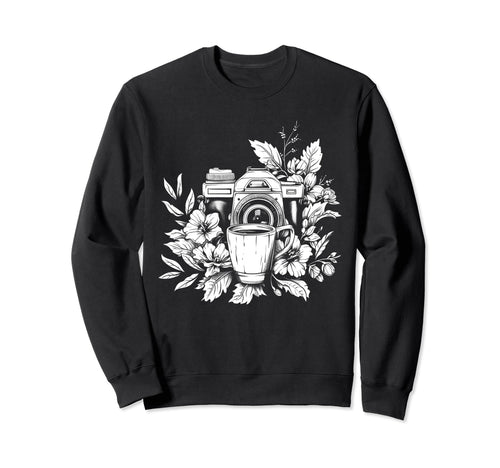 Photographer Coffee Camera Flowers Sweatshirt - Unique Graphic Unisex - T-Shirt, Sweatshirt, Hoodie