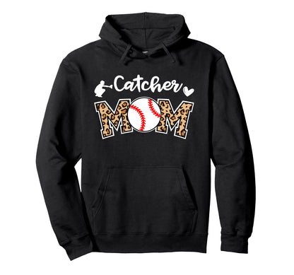Catcher Mom Baseball Mom Funny Leopard Game Hoodie - Graphic Print Unisex - T-Shirt, Sweatshirt, Hoodie