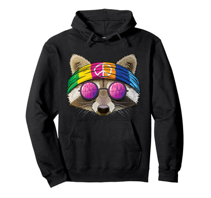 Hippie Raccoon Love Peace Sign 70S Hippie Hoodie - Aesthetic Graphic Unisex - T-Shirt, Sweatshirt, Hoodie