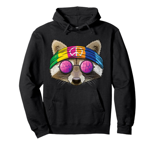 Hippie Raccoon Love Peace Sign 70S Hippie Hoodie - Aesthetic Graphic Unisex - T-Shirt, Sweatshirt, Hoodie