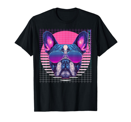 French Bulldog Sunglasses Dog Vaporwave T-Shirt - Unique Graphic Men Women - T-Shirt, Sweatshirt, Hoodie