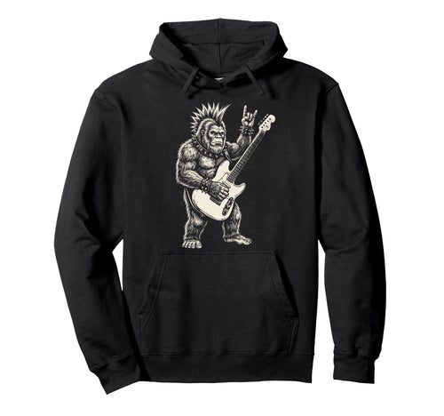 Funny Bigfoot Playing Guitar Rock And Hoodie - Unique Graphic for Adults - T-Shirt, Sweatshirt, Hoodie