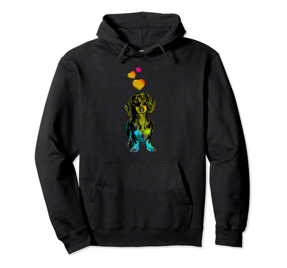 Rainbow Color Dachshund Dog Hearts Colorful Hoodie - Graphic Print Unisex - T-Shirt, Sweatshirt, Hoodie