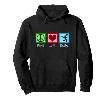 Peace Love Rugby Player Hoodie - Graphic Print Unisex - T-Shirt, Sweatshirt, Hoodie