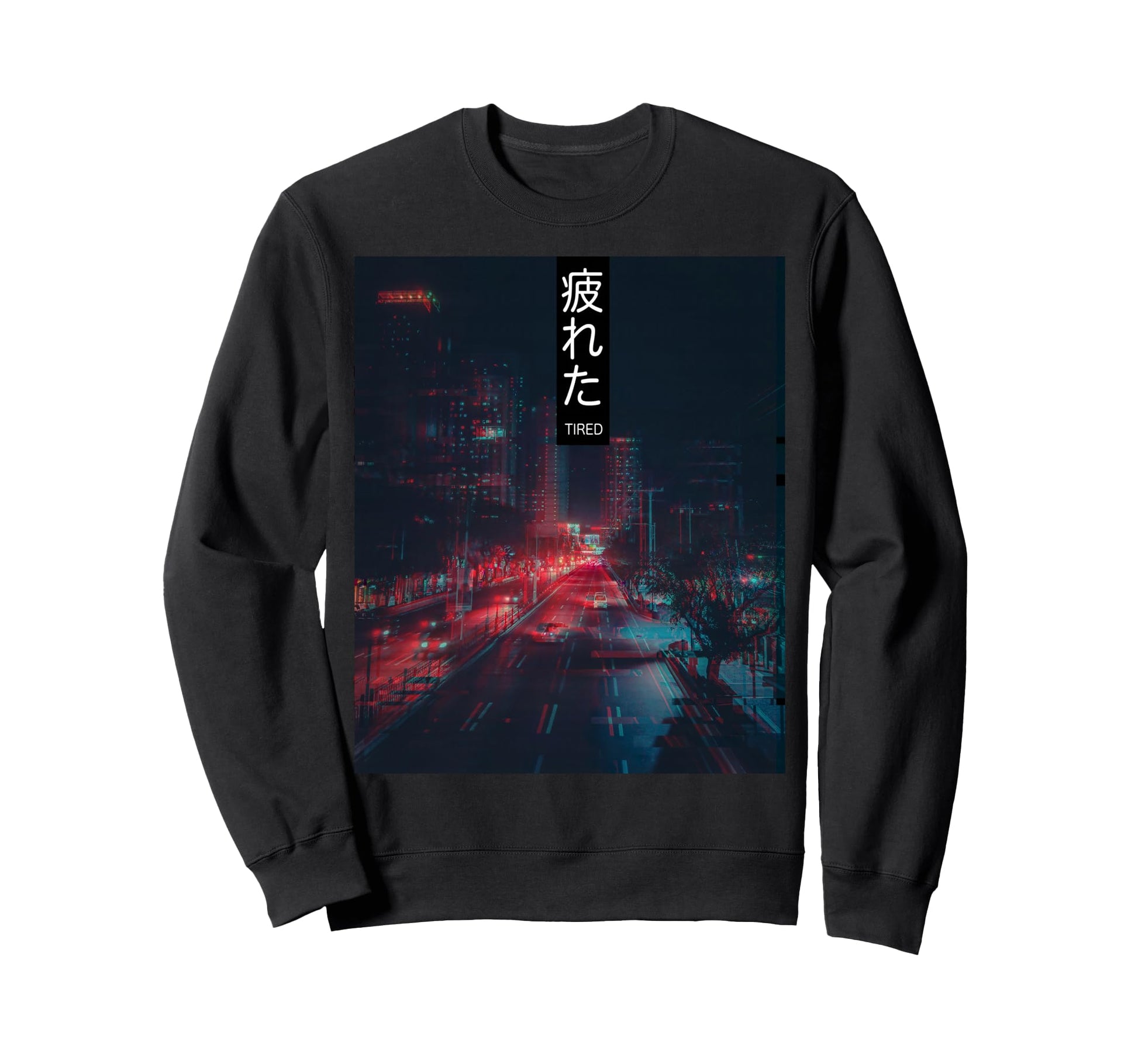 Tired Glitch Aesthetic Japan Sweatshirt - Aesthetic Graphic Unisex - T-Shirt, Sweatshirt, Hoodie