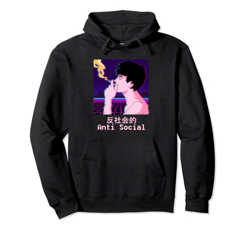 Sad Smoking Anti Social Vaporwave Hoodie - Aesthetic Graphic Unisex - T-Shirt, Sweatshirt, Hoodie
