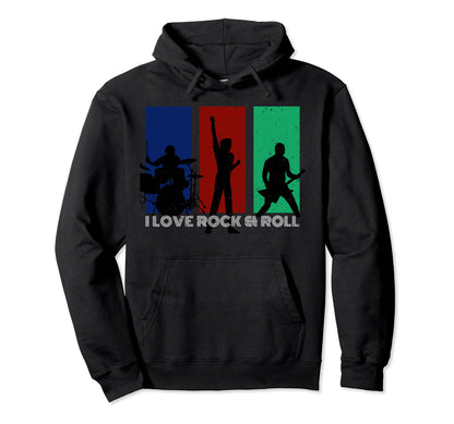 I Love Rock And Roll Distressed Hoodie - Minimalist Print for Adults - T-Shirt, Sweatshirt, Hoodie