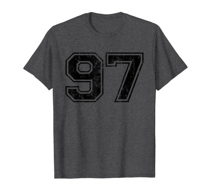 Number 97 Varsity Distressed Sport T-Shirt - Novelty Apparel for Adults - T-Shirt, Sweatshirt, Hoodie