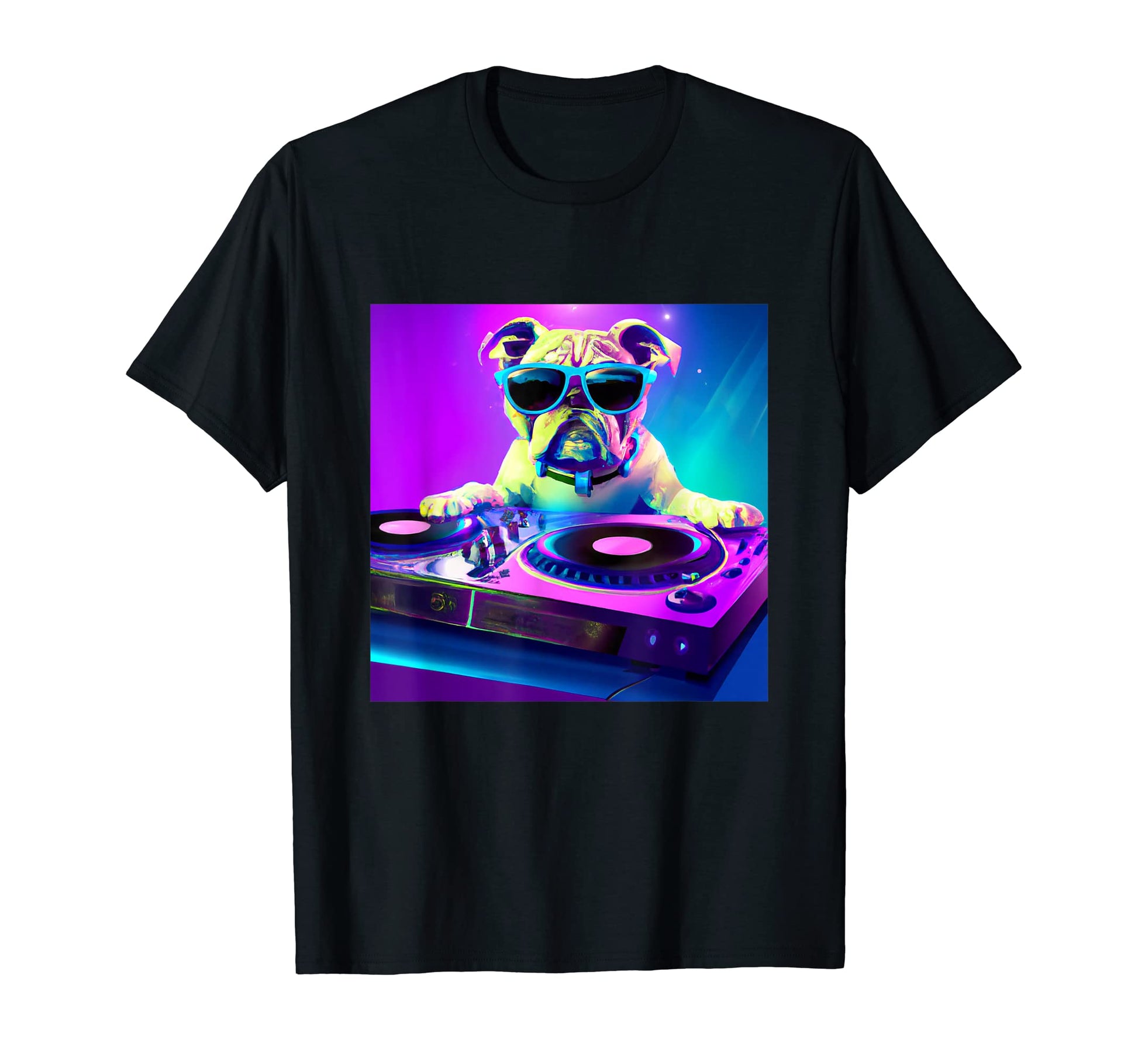 Bulldog Vaporwave Dj Dog Aesthetic T-Shirt - Graphic Print Unisex - T-Shirt, Sweatshirt, Hoodie