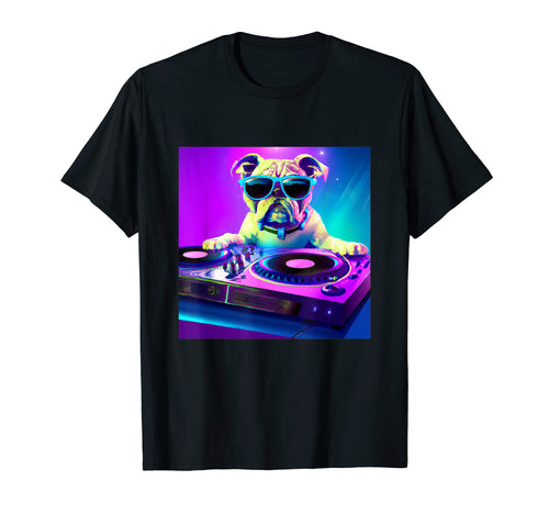Bulldog Vaporwave Dj Dog Aesthetic T-Shirt - Graphic Print Unisex - T-Shirt, Sweatshirt, Hoodie