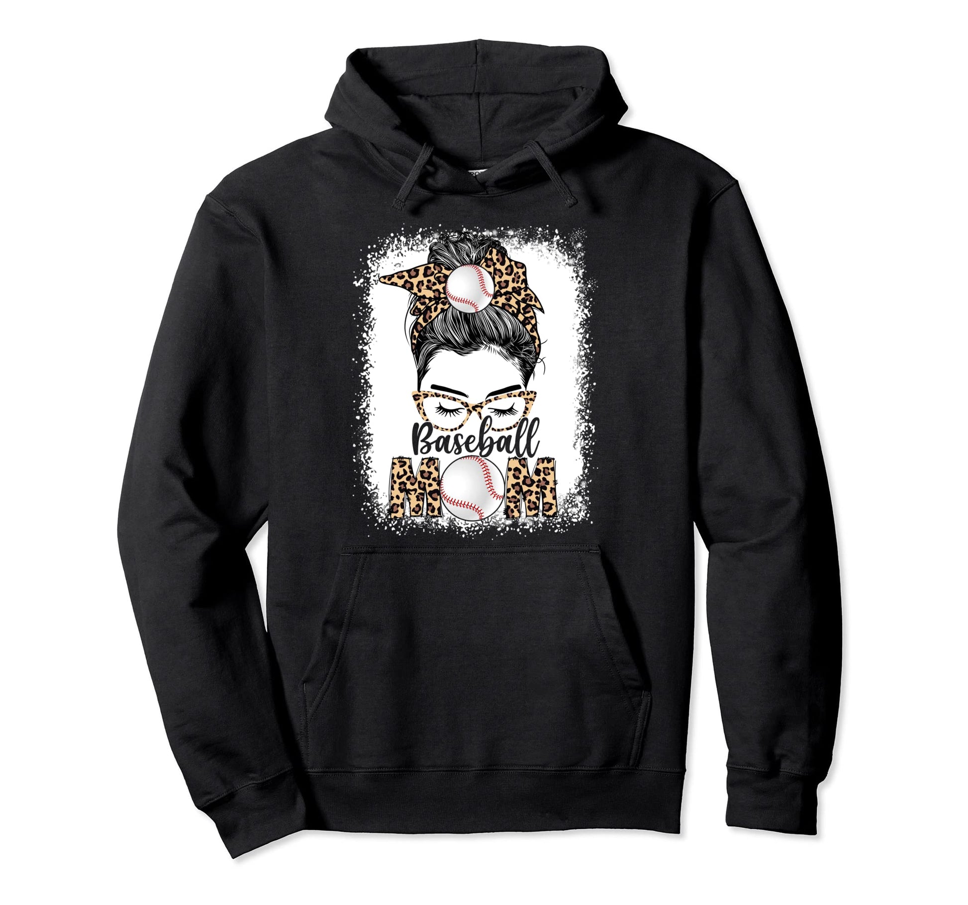 Baseball Mom Game Day Messy Bun Hoodie - Custom Art Print Men Women - T-Shirt, Sweatshirt, Hoodie