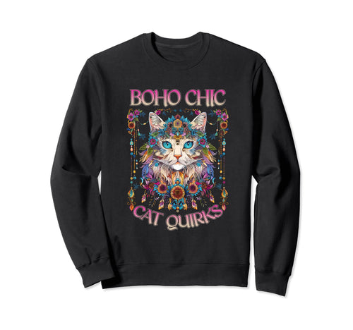 Boho Chic Cat Quirks Bohemian Cat Sweatshirt - Casual Everyday Wear Unisex - T-Shirt, Sweatshirt, Hoodie