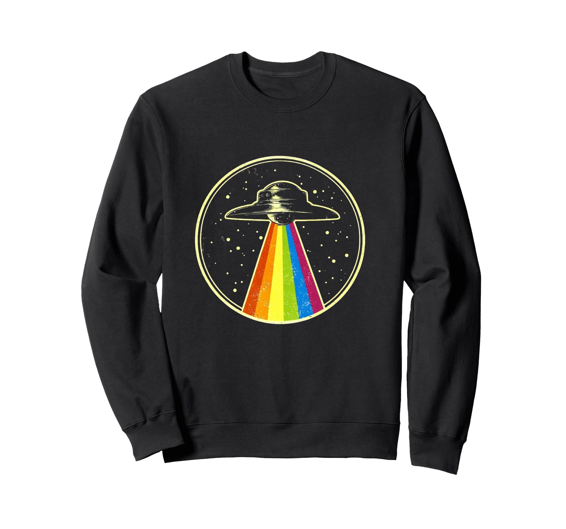 Ufo Rainbow Beam Illustration Alien Sweatshirt - Novelty Apparel Unisex - T-Shirt, Sweatshirt, Hoodie