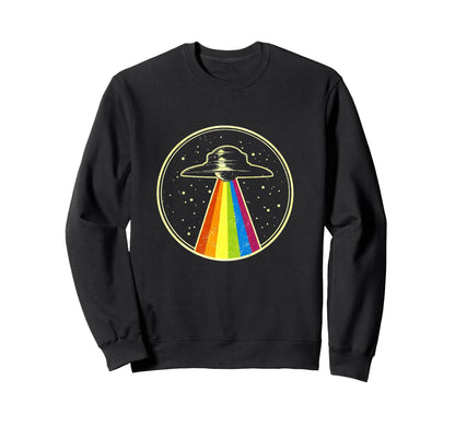 Ufo Rainbow Beam Illustration Alien Sweatshirt - Novelty Apparel Unisex - T-Shirt, Sweatshirt, Hoodie