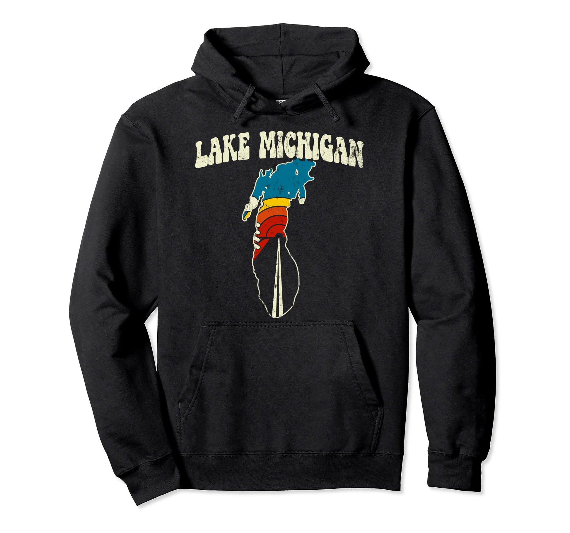 Lake Michigan Lake Rainbow Nature 70S Map Hoodie - Unique Graphic Unisex - T-Shirt, Sweatshirt, Hoodie