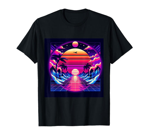 Retrowave Synthwave Vaporwave Sunset T-Shirt - Custom Art Print Unisex - T-Shirt, Sweatshirt, Hoodie