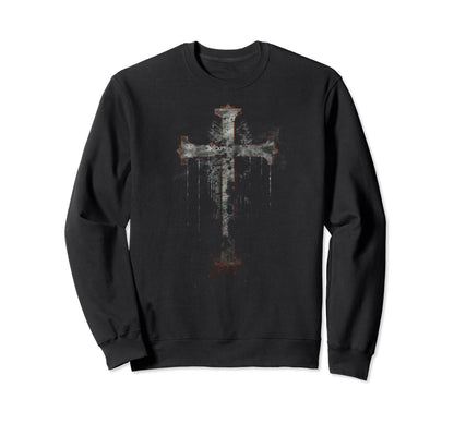 Cross Distressed 90S Goth Sweatshirt - Fun Novelty Design for Adults - T-Shirt, Sweatshirt, Hoodie
