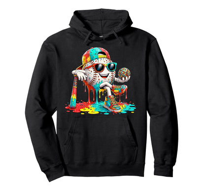 Baseball Drip Ice Cream Drip Hoodie - Fun Novelty Design Men Women - T-Shirt, Sweatshirt, Hoodie