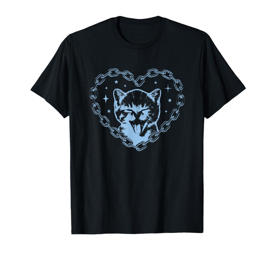 Y2K Cat Chain Heart Emo Goth 90S 2000S T-Shirt - Trendy Graphic Unisex - T-Shirt, Sweatshirt, Hoodie