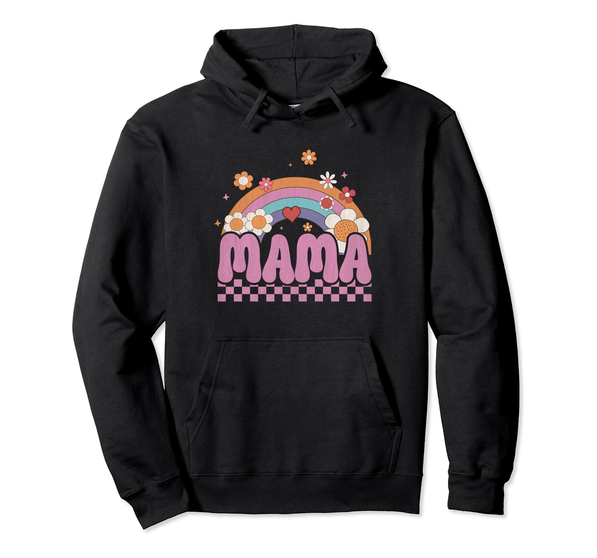 Mama Checkered Flower Rainbow Mothers Hoodie - Casual Everyday Wear Unisex - T-Shirt, Sweatshirt, Hoodie