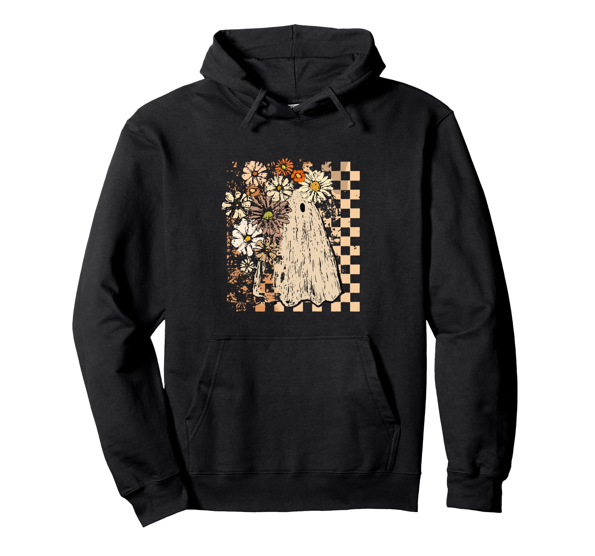 Boho Floral Halloween Fall Ghost Hoodie - Aesthetic Graphic for Adults - T-Shirt, Sweatshirt, Hoodie
