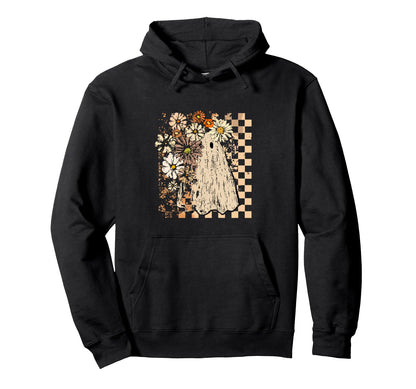 Boho Floral Halloween Fall Ghost Hoodie - Aesthetic Graphic for Adults - T-Shirt, Sweatshirt, Hoodie