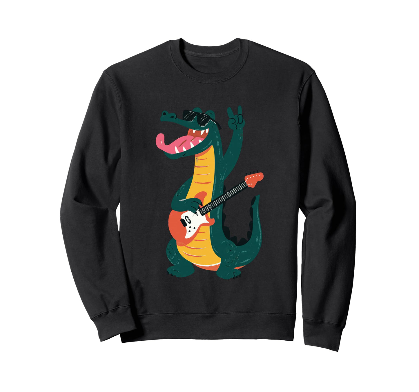 Alligator Guitar Player Funny Sweatshirt - Casual Everyday Wear Men Women - T-Shirt, Sweatshirt, Hoodie