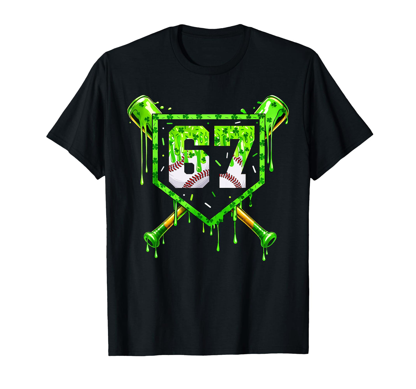 Baseball Ice Cream Drip Shamrocks T-Shirt - Casual Everyday Wear Men Women - T-Shirt, Sweatshirt, Hoodie