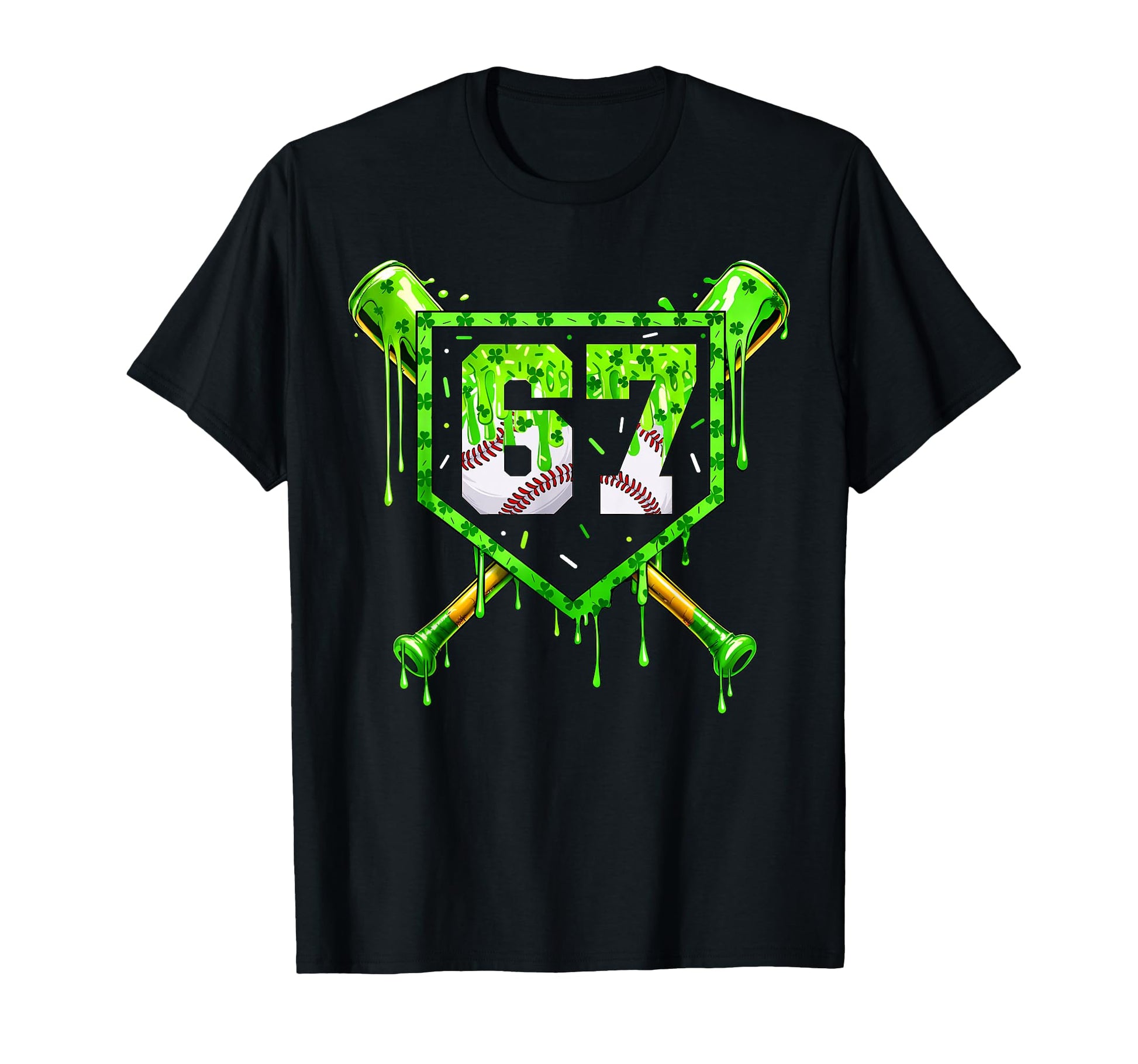 Baseball Ice Cream Drip Shamrocks T-Shirt - Casual Everyday Wear Men Women - T-Shirt, Sweatshirt, Hoodie