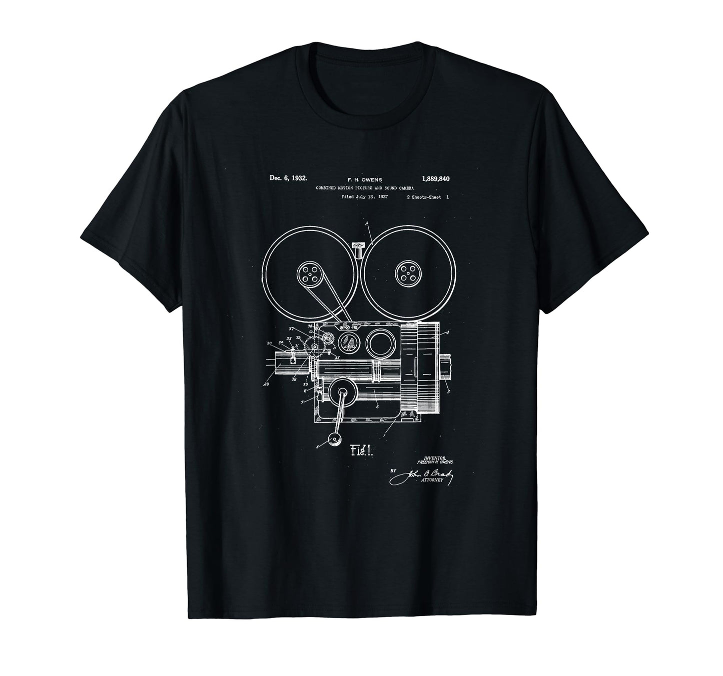 Movie Camera Patent Blueprint T-Shirt - Unique Graphic Unisex - T-Shirt, Sweatshirt, Hoodie