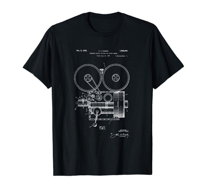 Movie Camera Patent Blueprint T-Shirt - Unique Graphic Unisex - T-Shirt, Sweatshirt, Hoodie