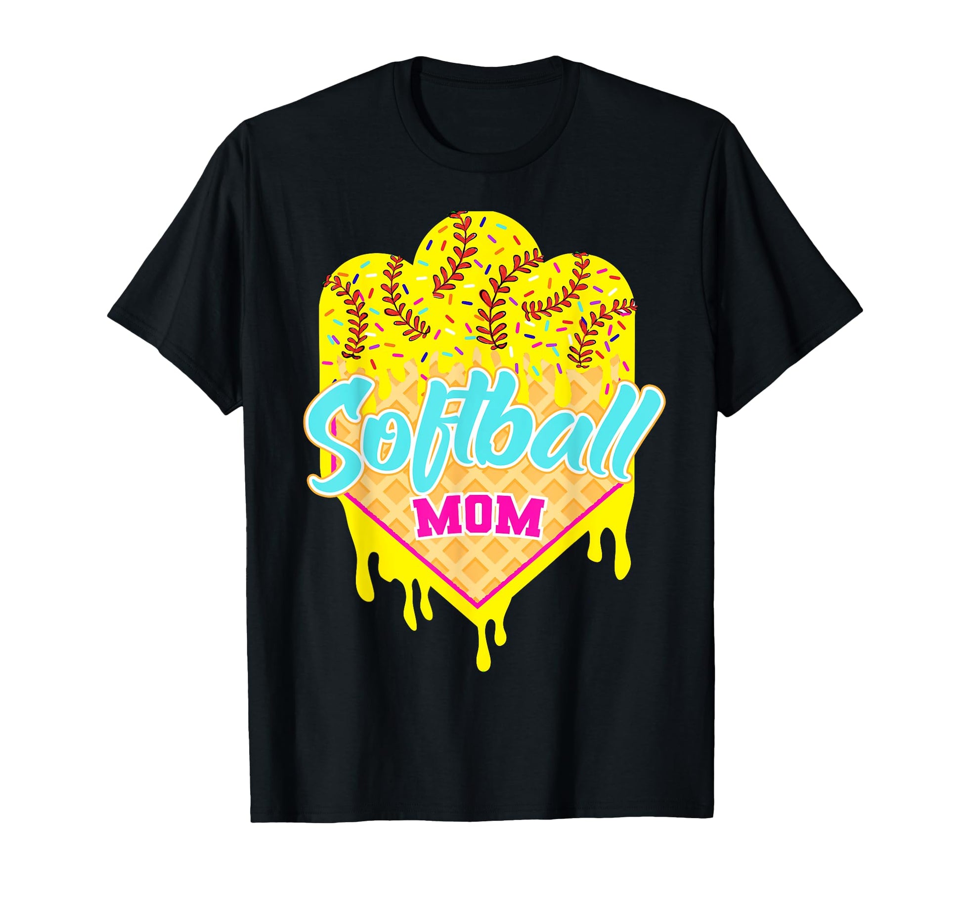 Softball Ice Cream Drip Mom Sweet T-Shirt - Fun Novelty Design for Adults - T-Shirt, Sweatshirt, Hoodie