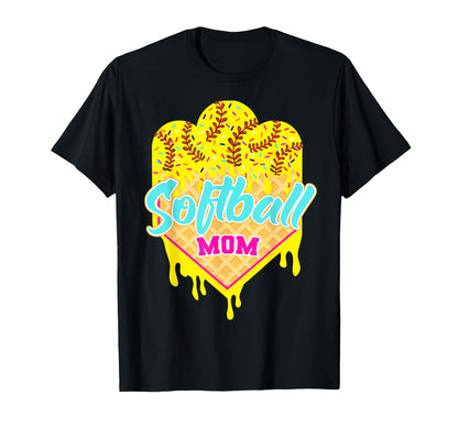 Softball Ice Cream Drip Mom Sweet T-Shirt - Fun Novelty Design for Adults - T-Shirt, Sweatshirt, Hoodie