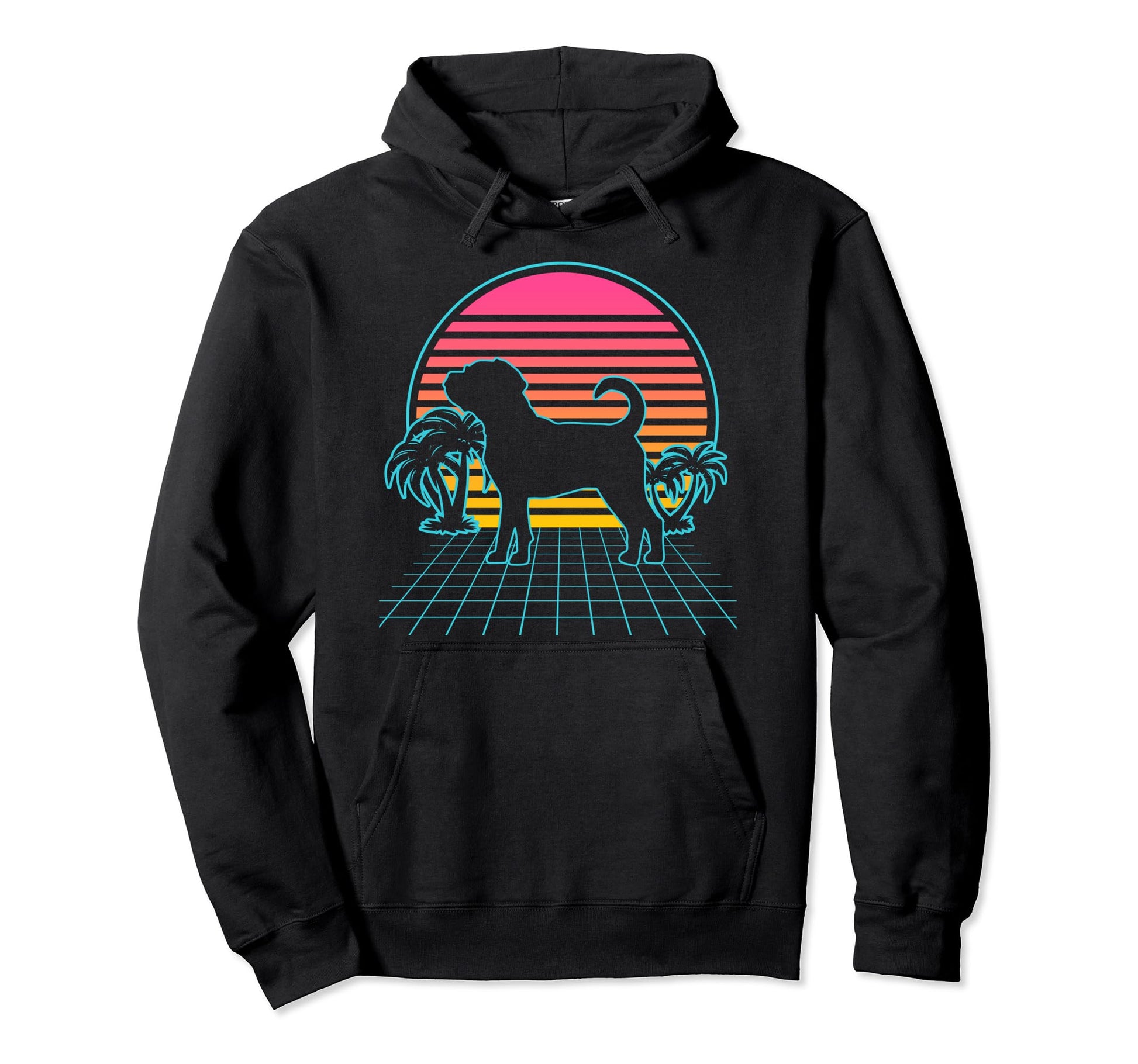 Puggle Dog 80S Vaporwave Aesthetic Hoodie - Novelty Apparel for Adults - T-Shirt, Sweatshirt, Hoodie