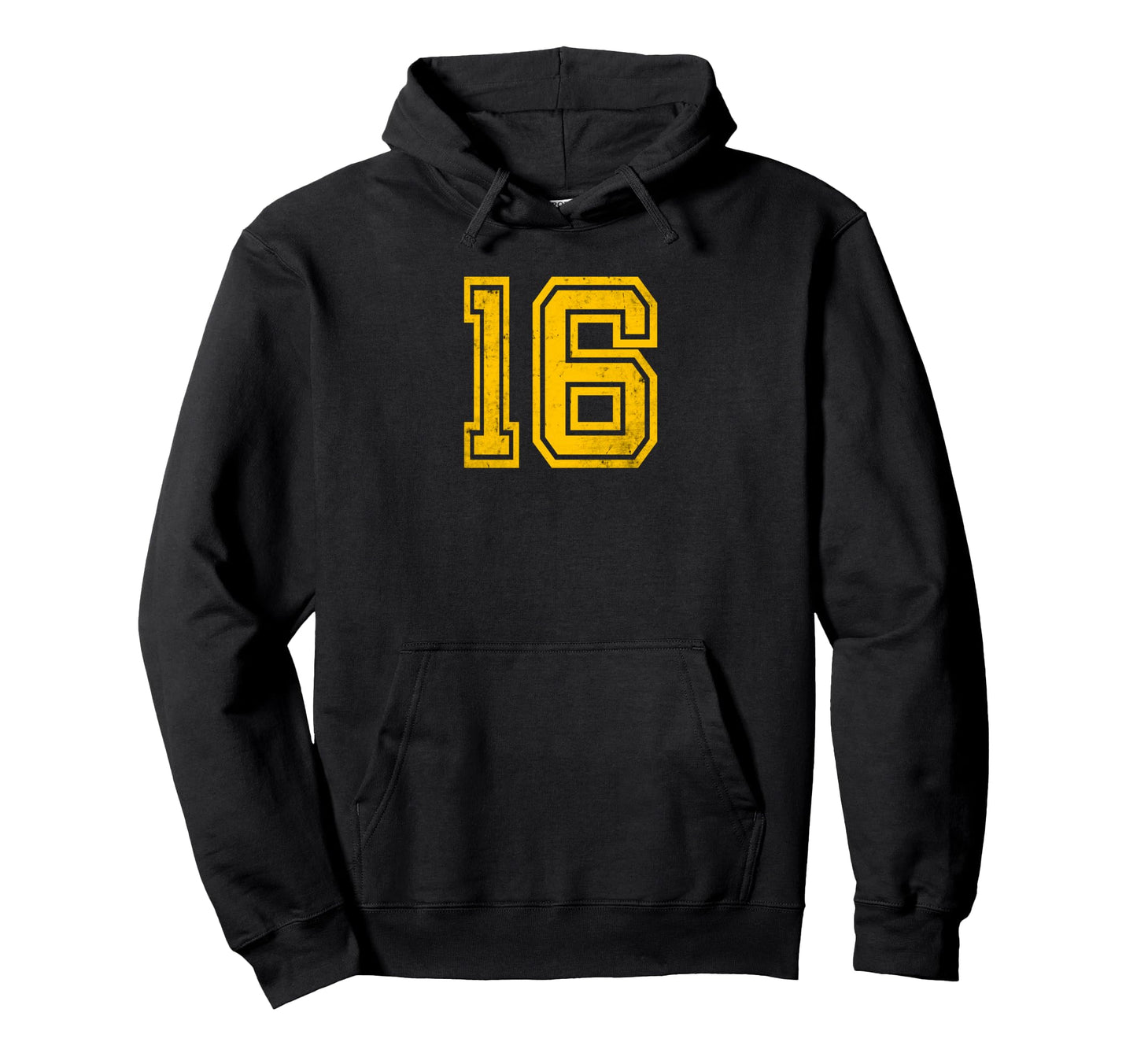 Yellow Distressed Sport Team Number 16 Hoodie - Graphic Print Unisex - T-Shirt, Sweatshirt, Hoodie