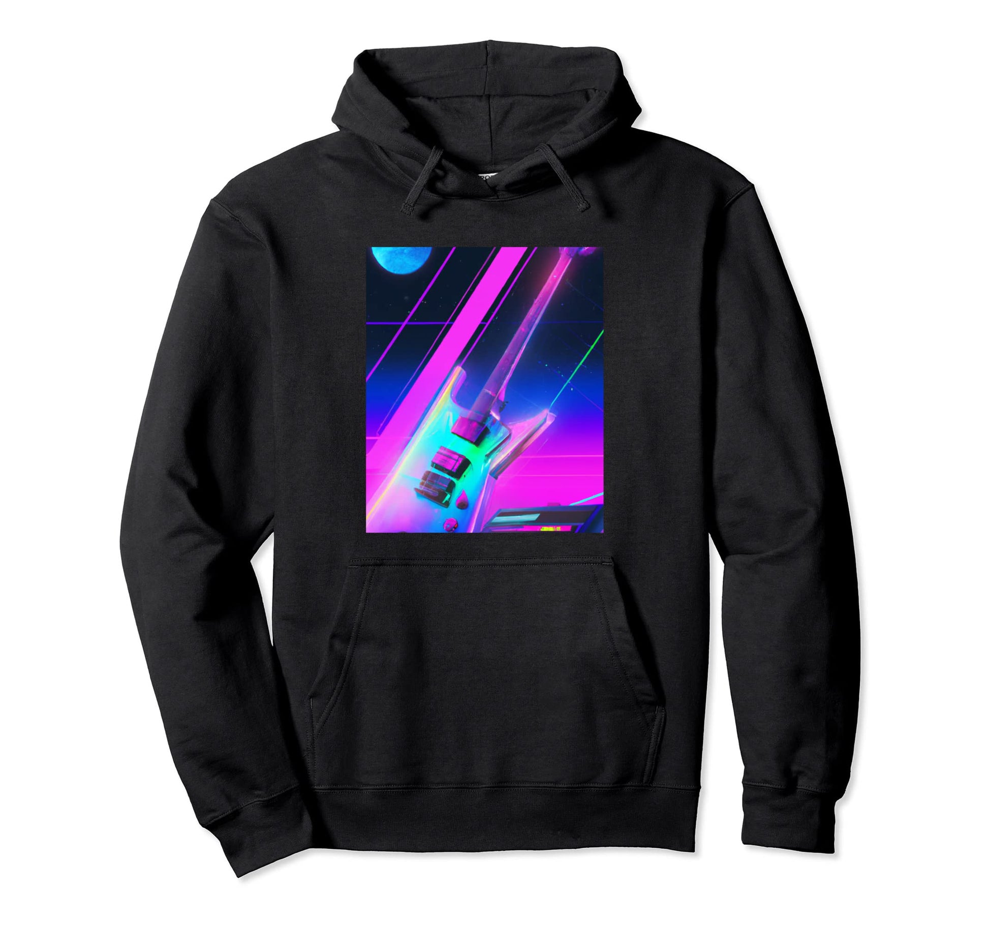 Vaporwave Guitar Synthwave Sunset E Guitar Hoodie - Graphic Print Unisex - T-Shirt, Sweatshirt, Hoodie