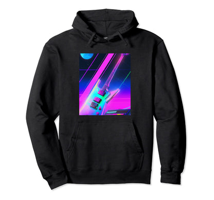 Vaporwave Guitar Synthwave Sunset E Guitar Hoodie - Graphic Print Unisex - T-Shirt, Sweatshirt, Hoodie