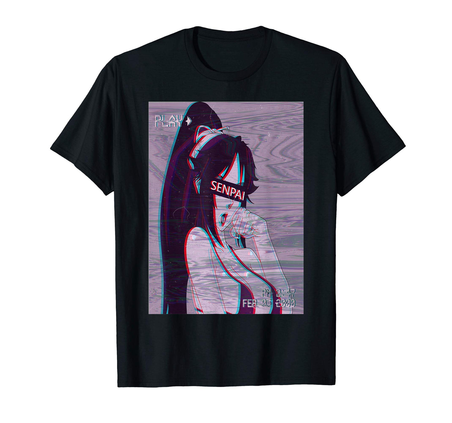 Senpai Anime Vaporwave Aesthetic Glitch T-Shirt - Unique Graphic Men Women - T-Shirt, Sweatshirt, Hoodie