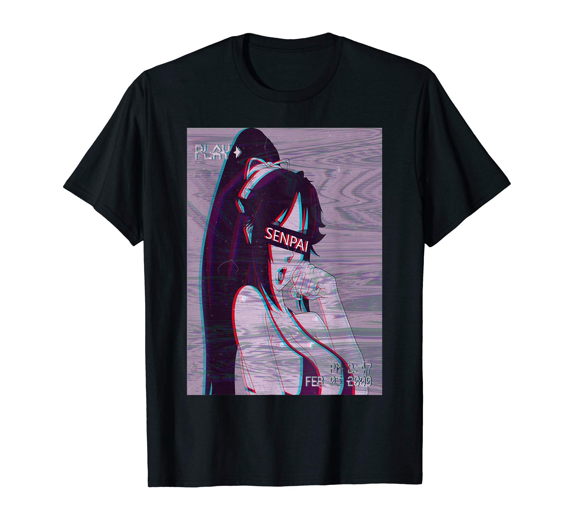 Senpai Anime Vaporwave Aesthetic Glitch T-Shirt - Unique Graphic Men Women - T-Shirt, Sweatshirt, Hoodie